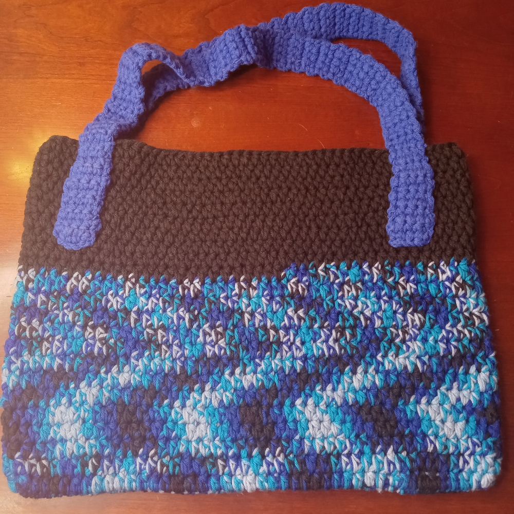 Handmade Blue & Black Crochet Tote Bag